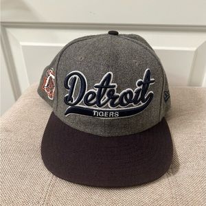 Vintage New Era MLB Detroit Tigers Grey Snap Back Hat  Cap 100% Wool RARE